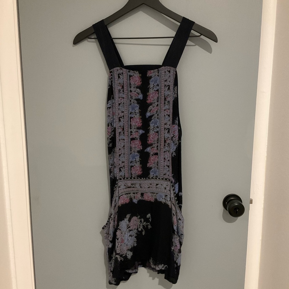 Free People Black and Lavender Floral Mini Dress